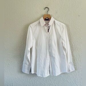 Schneider Salzburg White Button Up Blouse with Embroidered Trim